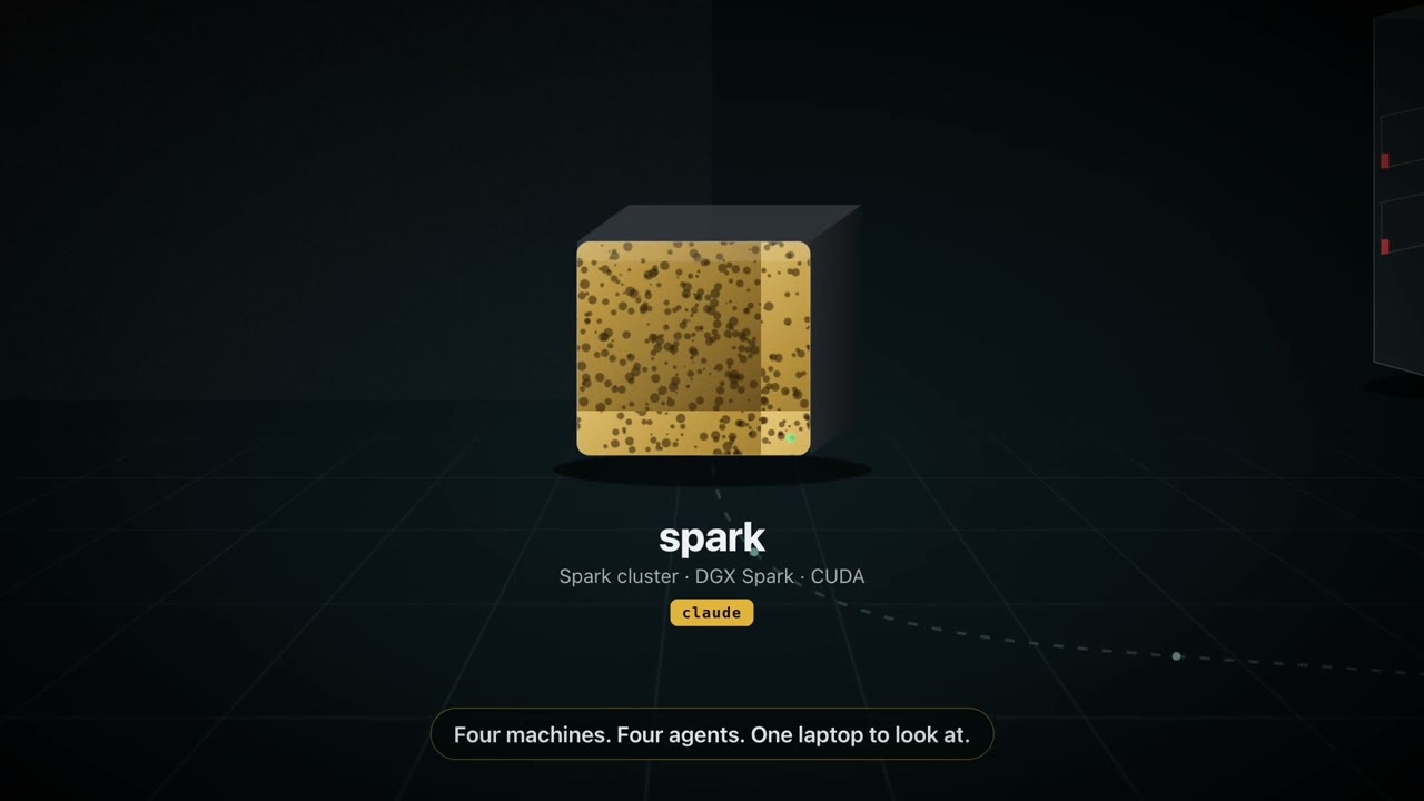 A stylized DGX Spark with the label spark, Spark cluster, DGX Spark, CUDA, claude